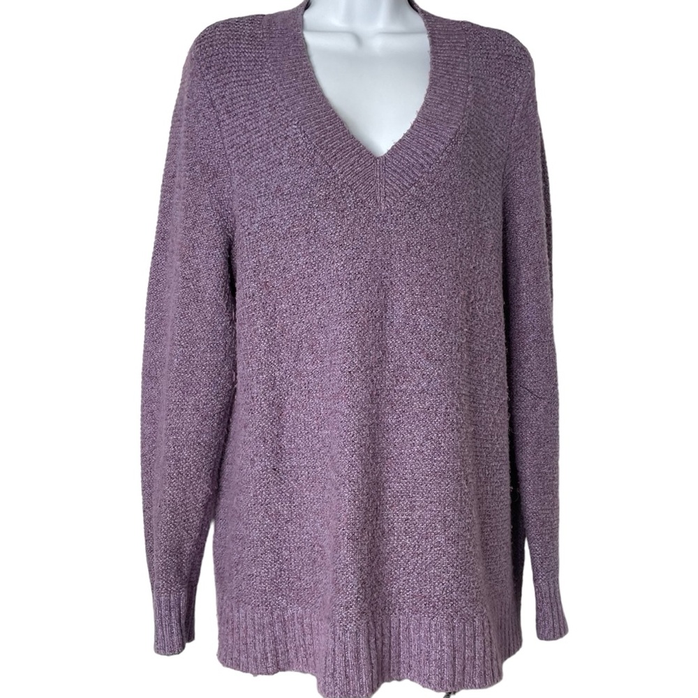 J.Jill Lilac Lavender Purple Marled Fuzzy Cotton Alpaca Blend VNeck Sweater Sz M